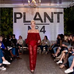 Custom Burgundy Lace of the Shoulder Jumpsuit.